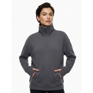 Gaiam Charcoal Gray Mock Neck Quarter Zip Pullover Sweatshirt Thumbholes S